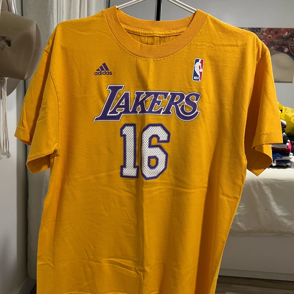 Adidas Gold Lakers Tee with Purple Accents